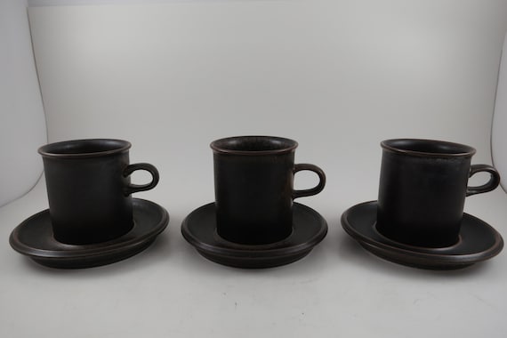 1960s Arabia Finland Ruska Stoneware Demitasse Cup & Saucer Set