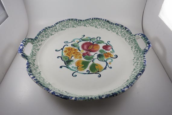 Vintage 18 Inch Italian Serving Platter Double Handled Hand Painted