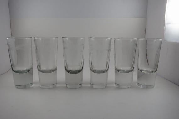 Set of Six Libbey Crisa Etched Tumbler Glasses Palm Trees Heavy Base