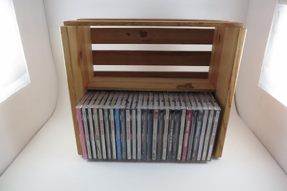 Vintage Double Wooden CD Crate: Double Holder, 50 Discs