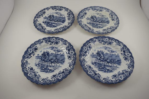 Set of Four Vintage 6 1/4 Inch Bread Plates Johnson Brothers England Coaching Scenes