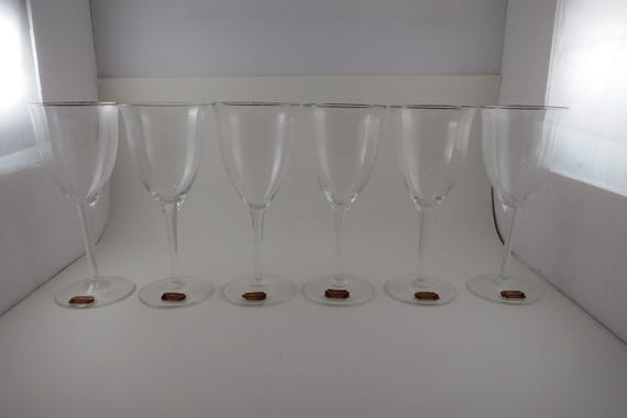 Set of Six Gorham Fine Hand Crafted Crystal Wine Glasses With Original Stickers