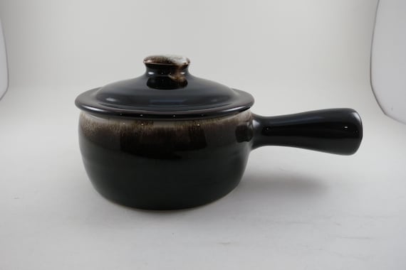 Vintage Pfaltzgraff Brown Drip Individual Casserole Dish with Handle and Lid