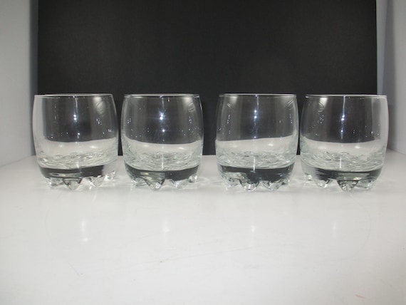 Vintage Set of Four Bromioli Rocco Heavy Bottom Clear Glass Low Ball Old Fashioned Tumblers Made in Italy Excellent Used Condition