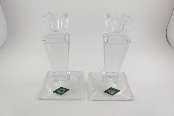 Pair of Vintage Shannon Crystal Ireland Candle Holders Like New Condition with Original Stickers