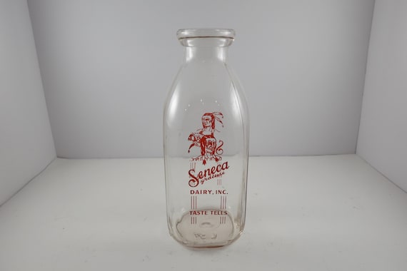 Vintage Seneca Syracuse NY 1 Quart Milk Bottle Orange Lettering 9 Inches Tall Excellent Condition
