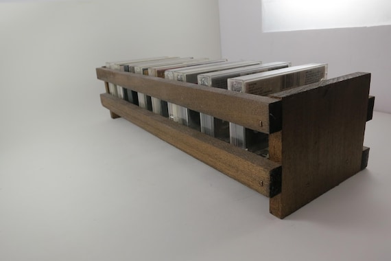 Vintage Dark Wood Cassette Tape Storage Crate - Holds 17