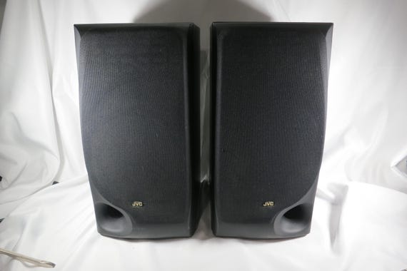 Vintage JVC SP-C550 Stereo Speakers, Black Covers, 14.5" Tall