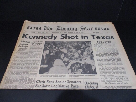 Vintage Friday November 22 1963 DC Evening Star Newspaper Extra Kennedy Shot In Texas