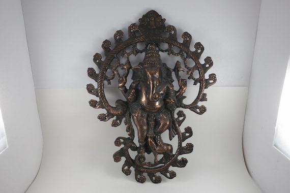 Lord Ganesha Elephant Metal Wall Hanging (17 1/2 Inches)
