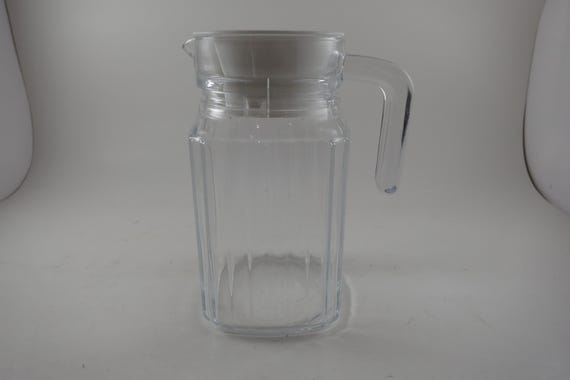 Vintage ARC France Ribbed Glass Juice/Water Jar with Original White Lid 1/2 Liter
