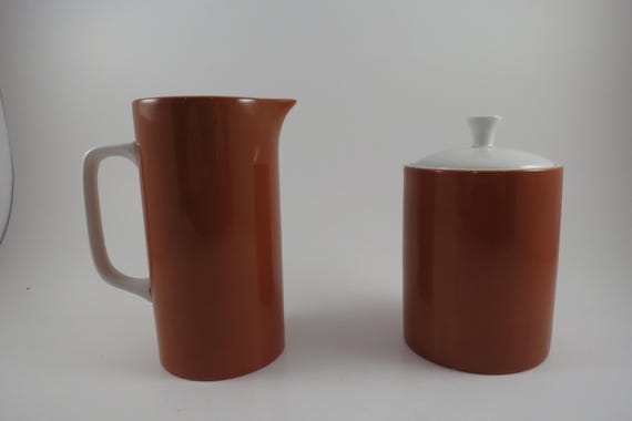 Vintage Harmony House Tierra Ironstone 4251 Brown Rustic Creamer and Sugar Bowl with Lid