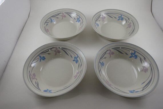 Set of Four Vintage Brick Oven Stoneware Stockholm Pattern 6 3/4 Inch Soup Bowls