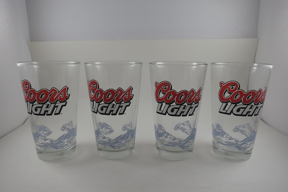 Set of Four 1990's Coors Light Rocky Mountains Beer Glasses Man Cave Bar Decor
