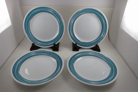 Corelle Strokes of Color Brushed Turquoise 8 1/2 Inch Luncheon Plates - Set of 4