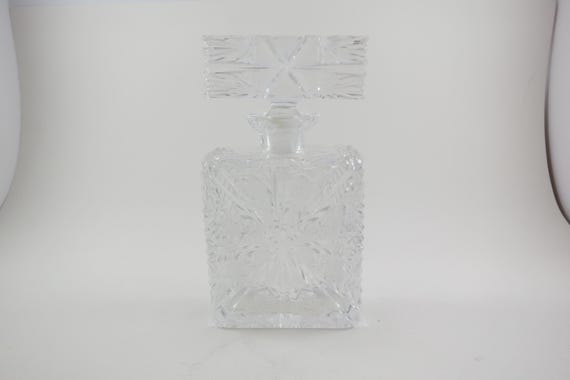 Fabulous Cut Glass Highly Detailed Perfume Bottle with Matching Original Lid 6 3/4 Inches Tall