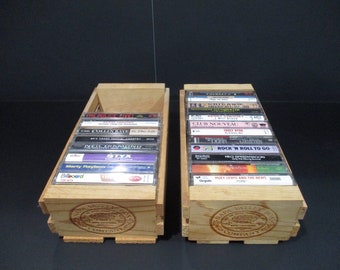 Pair of Vintage Napa Valley Wooden Cassette Holder Holds 12 Tapes In Cases Each