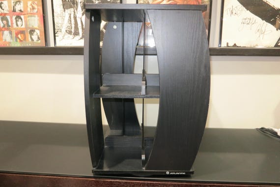 Vintage Black Wooden CD Storage Tower: Rotating Media Holder, 160 CDs