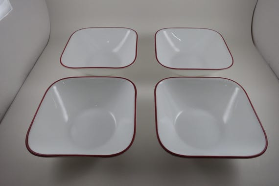 Corelle Vitrelle Cinnamon Pattern 6 1/2 Inch Square Bowls: Set of 4