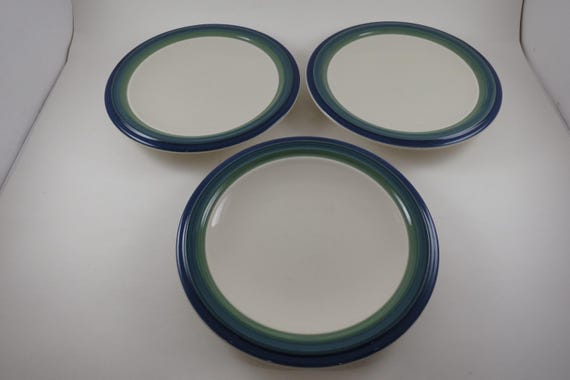 Set of 3 Vintage Pfaltzgraff Ocean Breeze Pattern Stoneware 8 Inch Salad Plates