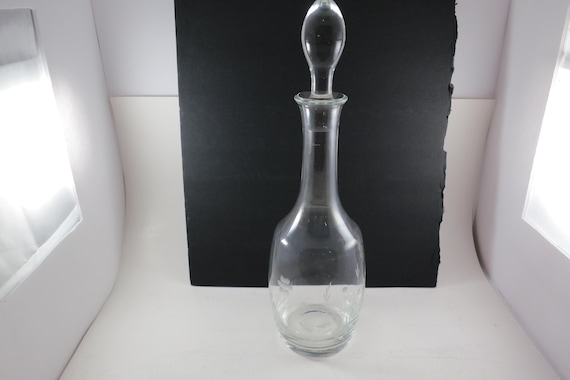 Vintage Etched Glass Decanter with Stopper 15 1/2 Inches Tall Excellent Condition