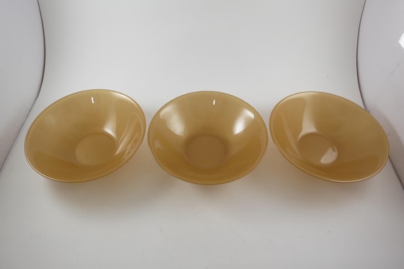 Set of Three Vintage Arcoroc France Gold Brown Bowls