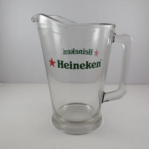 Vintage Heineken Beer Pitcher: Large Heavy Glass, 8.5&quot; Tall