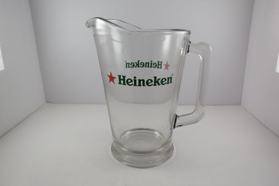 Vintage Heineken Large Heavy Glass Beer Pitcher Excellent Condition 8 1/2 Inches Tall