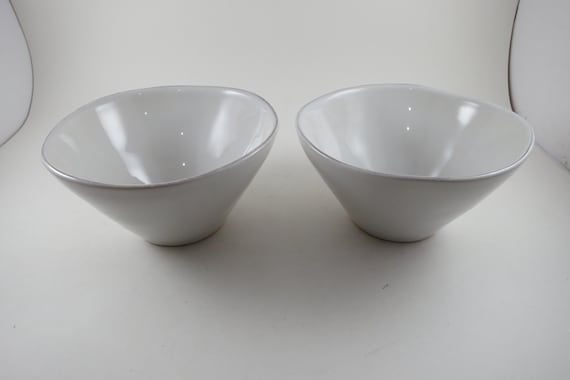 Pair of Crate & Barrel 6 Inch Soup Cereal Bowls Marin White