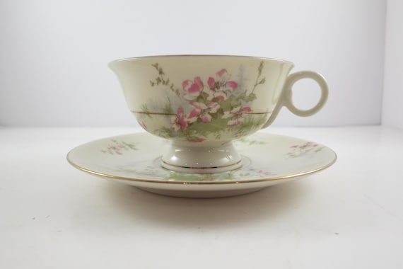 Vintage Theodore Haviland American NY Apple Blossom Pattern Cup and Saucer Set Pristine Condition