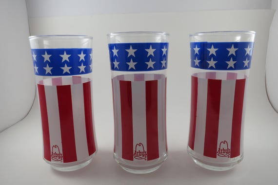 Set of 3 Vintage Arby's Stars & Stripes Ice Tea Collectors Glasses 16oz