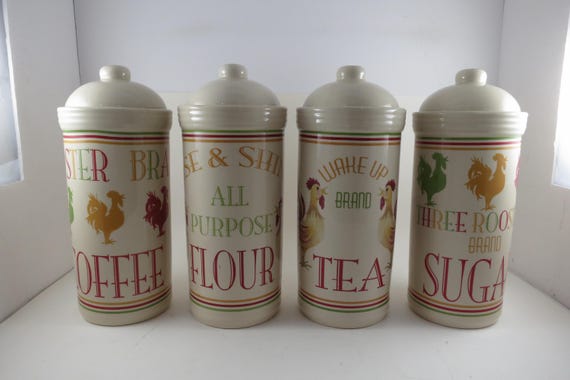 Vintage Over and Back 4 Piece Canister Set Country Rustic 9 Inches Tall