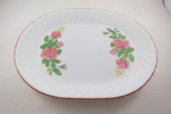 Vintage Corelle Elegant Rose Oval Serving Platter (10x12 Inch)
