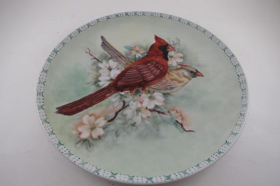 Hand Painted Red Cardinal Porcelain 10 1/4 Inch Plate