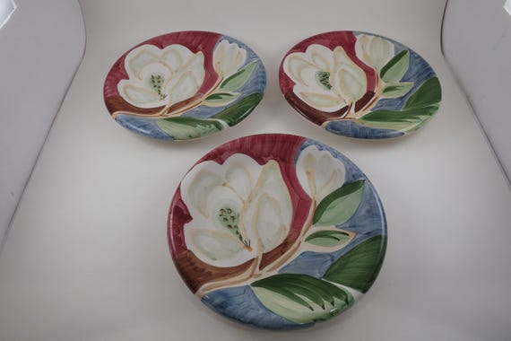 Vintage Bella Ceramica Magnolia Pattern 8 7/8 Inch Salad Plates-Set of 3