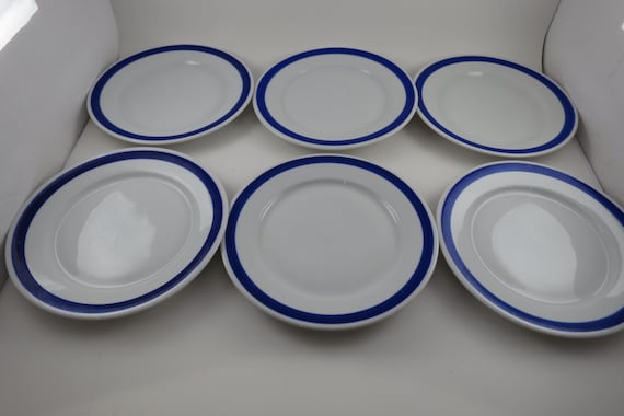 Set of Six Vintage Crate & Barrel Diner Blue 7 1/2 Inch Salad Plates