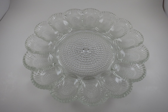 Vintage Hobnail Pressed Glass Deviled Egg Plate, Indiana Glass