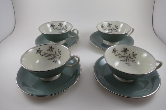 Set of Four MCM Lenox Kingsley Pattern Cup and Saucer Sets Pristine