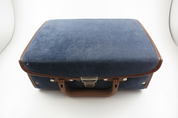 Vintage Cassette Carrying Case: Blue Brown Soft Touch, Holds 30 Tapes