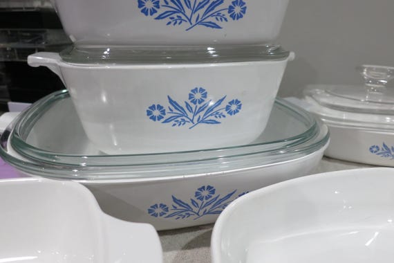 Huge 21 Piece Set of Mom's Corning Wear All Blue Cornflower Saucepans Skillets Lids