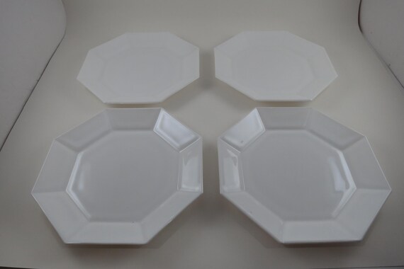 Set of Four Arcoroc France Octime White 7 1/4 Inch Hard Edge Salad Plates