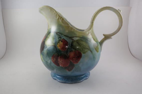 Vintage Porcelain Water Pitcher: Hand-Painted Artist Signed