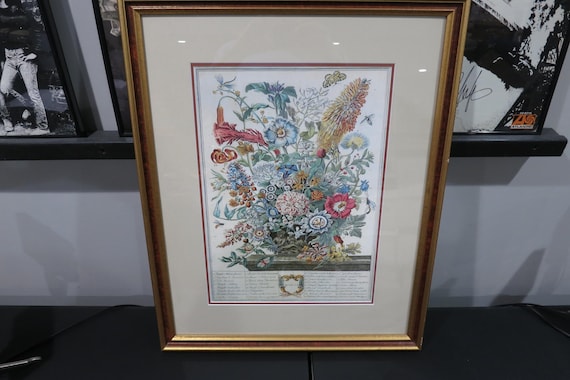 Vintage Robert Furber 12 Months of Flowers Framed August Print Gold Frame Red 23x19