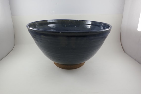 Large Blue and Brown Pottery 11 Inch Bowl Artist Signed