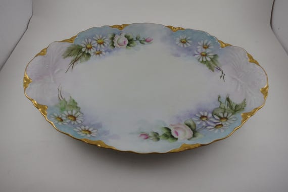 Vintage Hutschernreuther Bavaria Germany Hand Painted 15 Inch Oval Platter Pink Floral