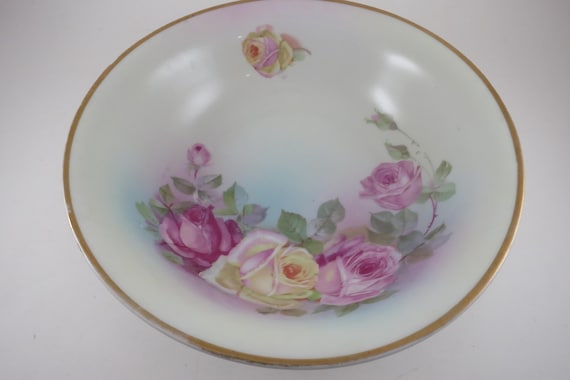 Vintage Hand-Painted Prince Regent China 10 Inch Center Bowl Yellow & Pink Roses