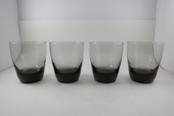 Vintage Set of Four Libbey Smoke Gray MCM Whiskey Tumblers Weighted Bottom