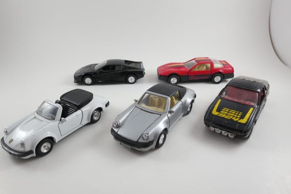 Collection of 5 Vintage Diecast Cars Porsche 911 924 Ferrari Corvette Friction Excellent Condition