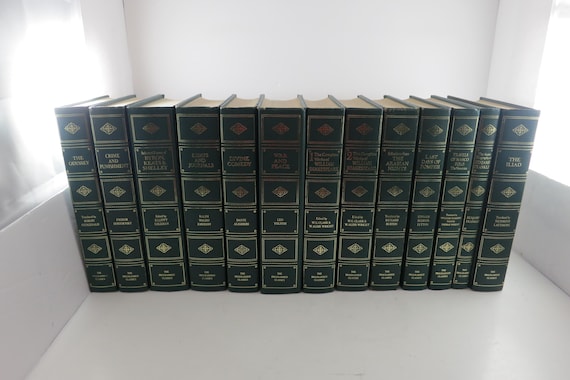 1960 Set of 13 Vintage Hardcover Programmed Classics Books Phoenix Edition Green and Gold Instant Library Shelf of Books Odyssey War Peace