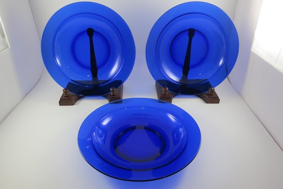 Set of Three Bromioli Rocco Rondo Sapphire Blue 8 5/8 Inch Rim Soup Bowls